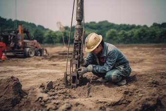 工地上的挖掘工人工业勘察