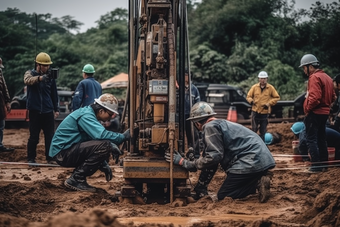 工地上的挖掘工人工业亚洲