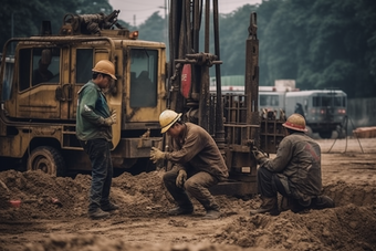 工地上的挖掘工人建设<strong>工业</strong>