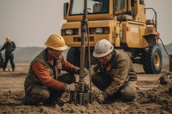 工地上的挖掘工人工业建筑