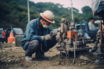 工地上的挖掘<strong>工人</strong>建设地底