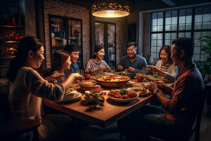 家庭聚餐温馨摄影图