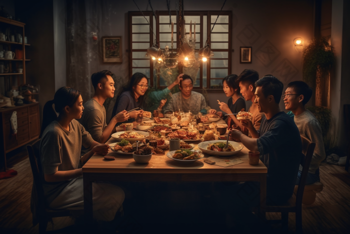 家庭聚餐温馨可口全家图片-包图网