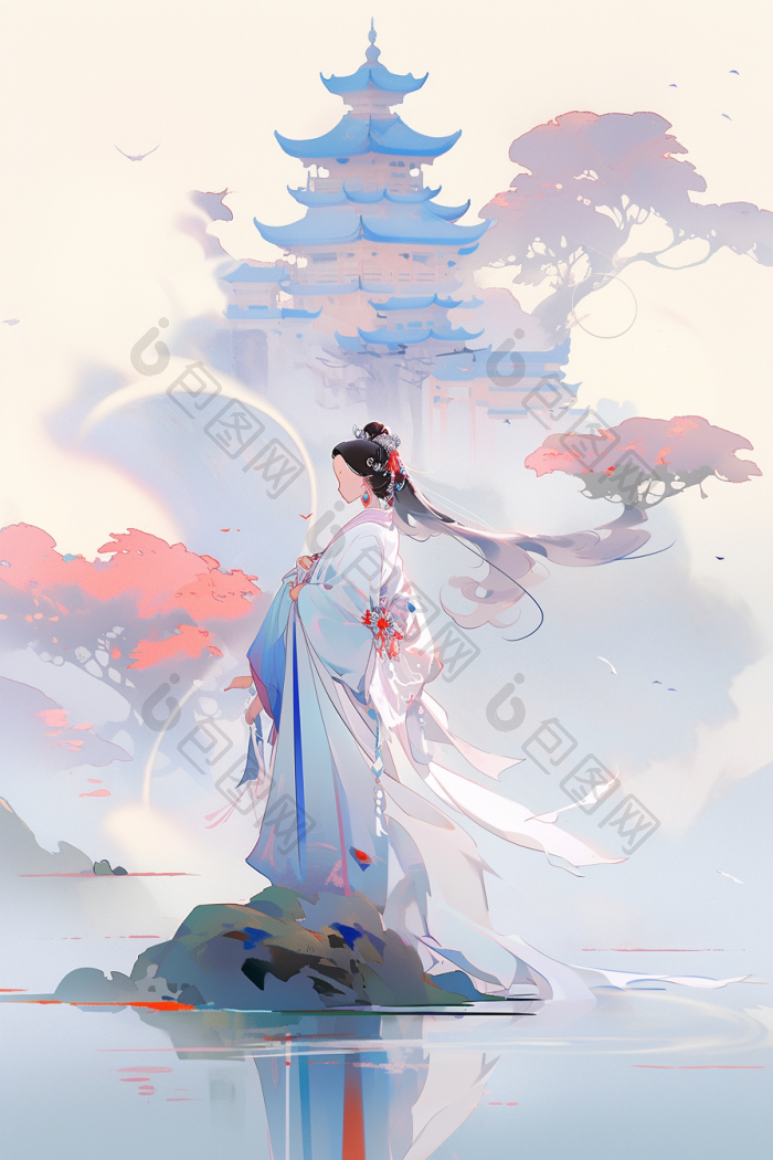 女子平面插画国风高清图片下载-包图网