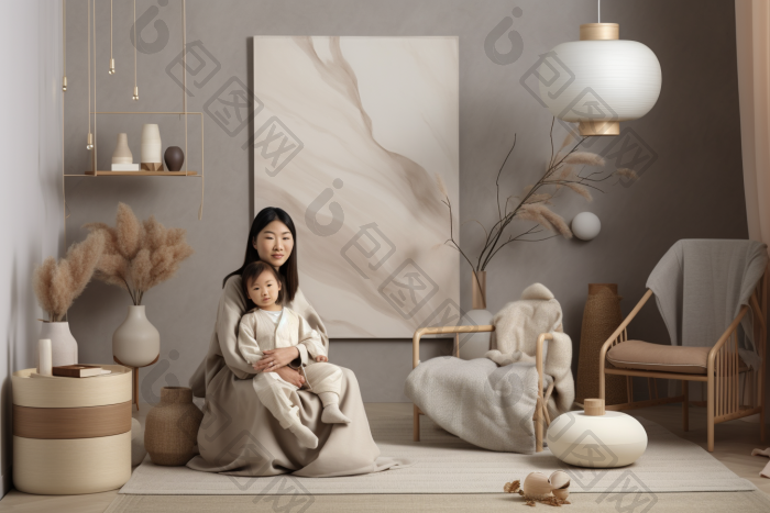母子温馨居家生活互动温情图片-包图网