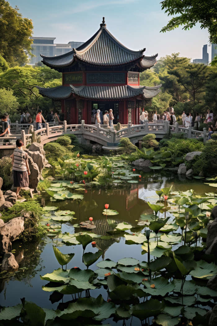 苏式园林中式庭院图片-包图网