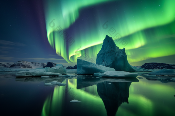夜空极光冰川自然现象极地