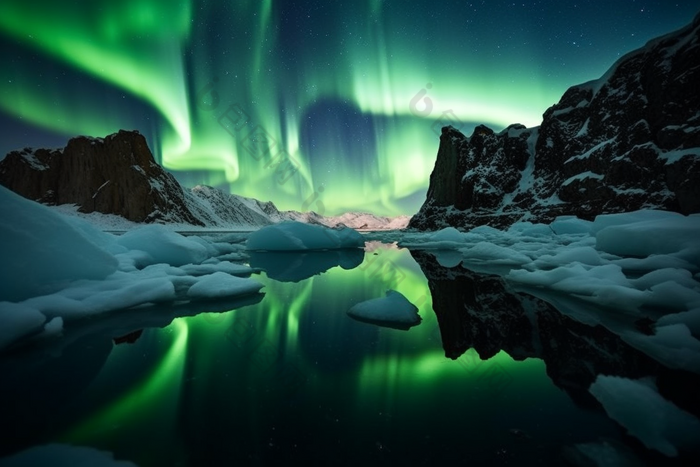 夜空极光冰川现象自然现象
