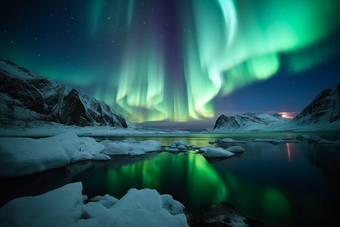 夜空极光冰川等离子体绿光