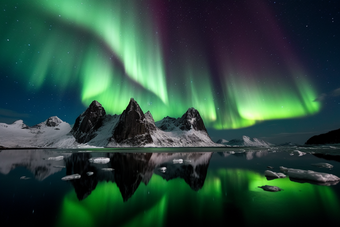 夜空极光冰川自然现象绿光