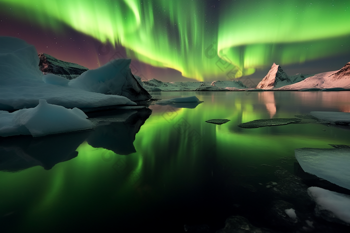 夜空极光冰川自然现象光线