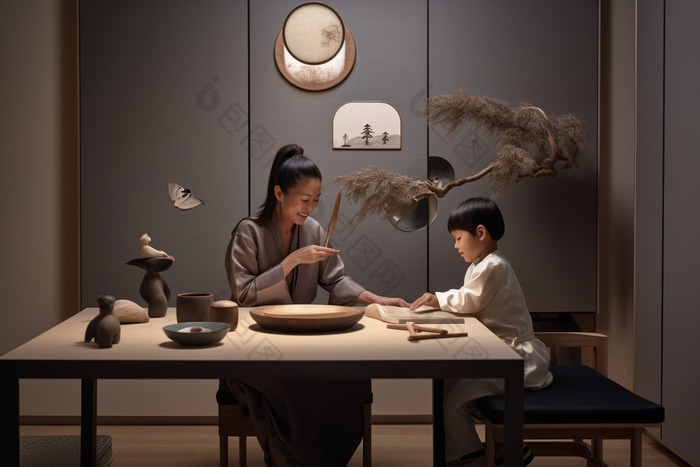 中式客厅母子互动温馨生活