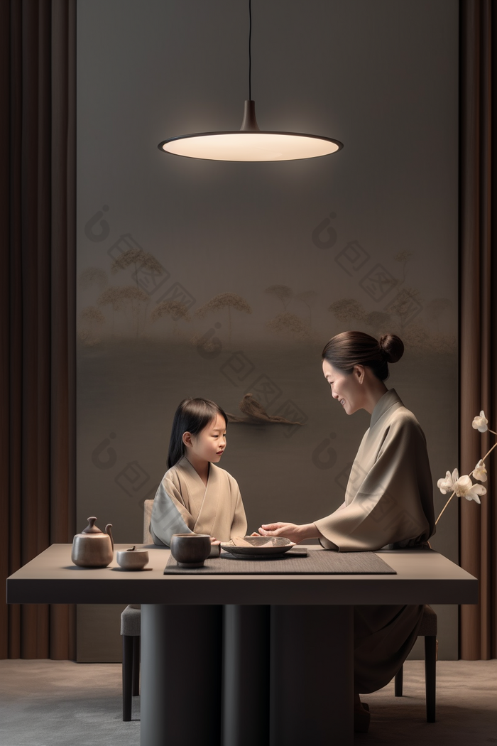 中式客厅母子互动生活现代