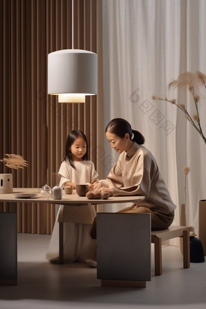 中式客厅母子互动居家孩子