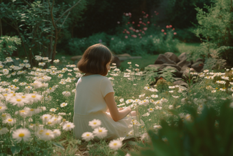 花丛中的少女唯美横图鲜花公园