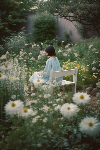 花丛中的少女唯美鲜花女生