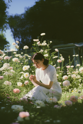 花丛中<strong>的</strong>少女唯美植物花园