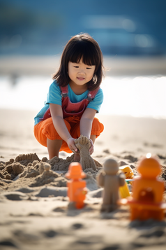 小女孩在沙滩上玩沙子摄影图10