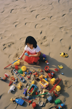 小女孩在沙滩上玩沙子摄影图11