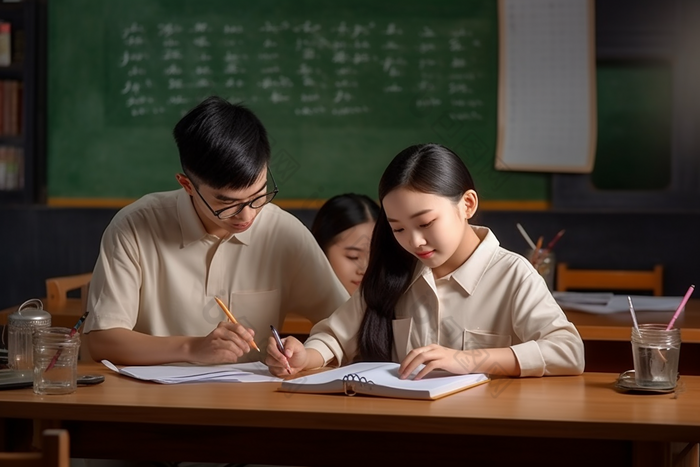 老师辅导学生上课女性