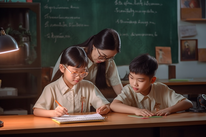 老师辅导学生教育黑板