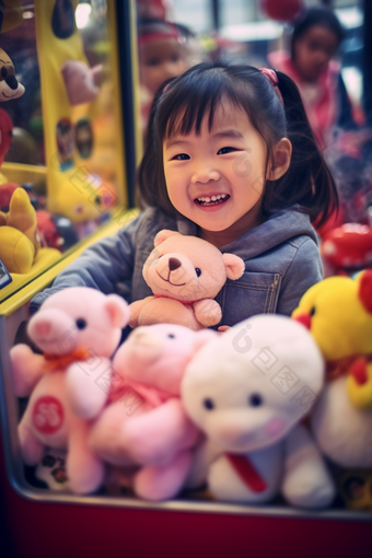 拿着玩具的可爱小女孩孩子开心