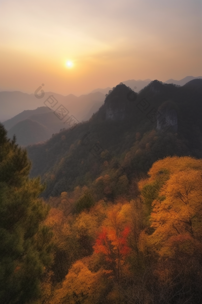 暖色调夕阳山景阳光温暖