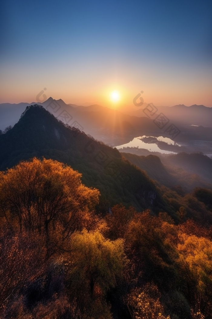 暖色调夕阳山景氛围温暖