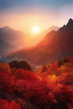 暖色调夕阳山景摄影图12