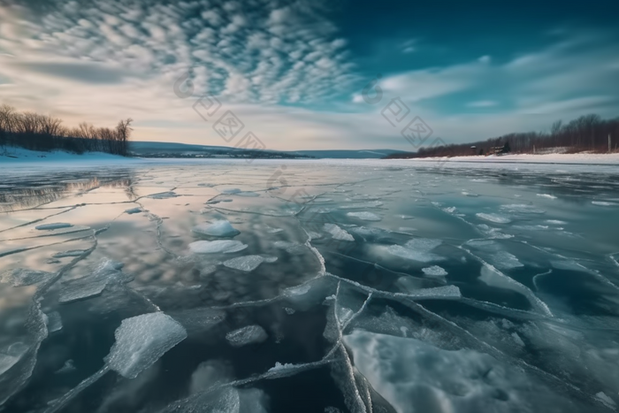 冬季结冰的湖面块冷