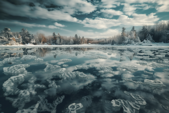 冬季结冰的湖面结冻结