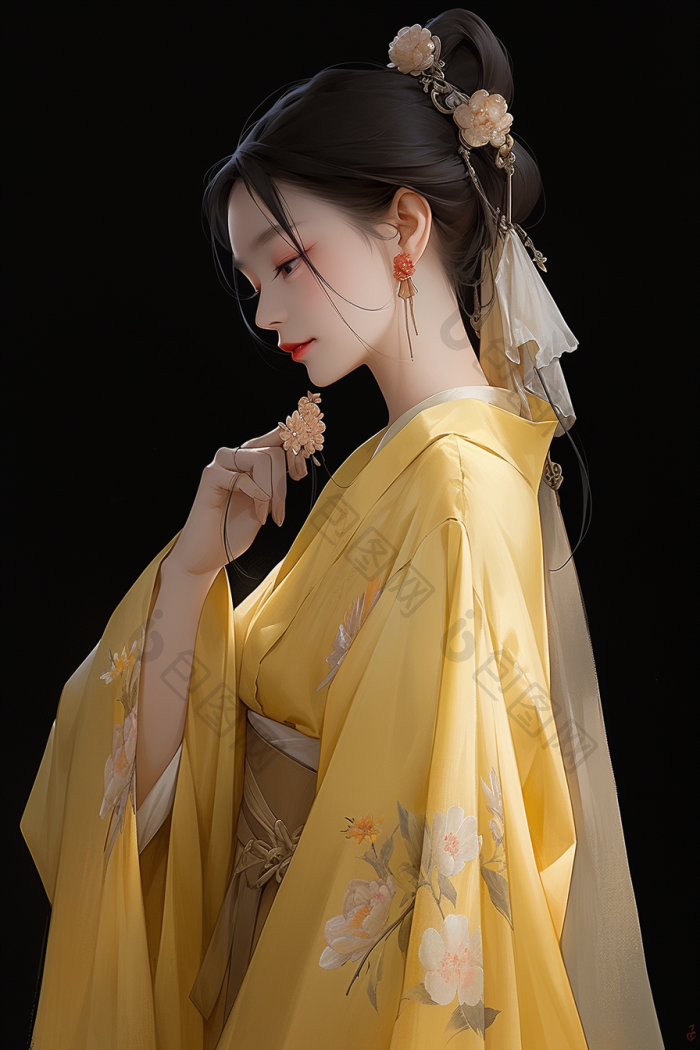穿汉服的美女国风插画高清图片下载-包图网
