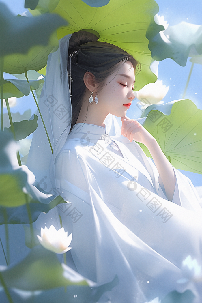 白衣汉服女子国风美女高清图片下载-包图网