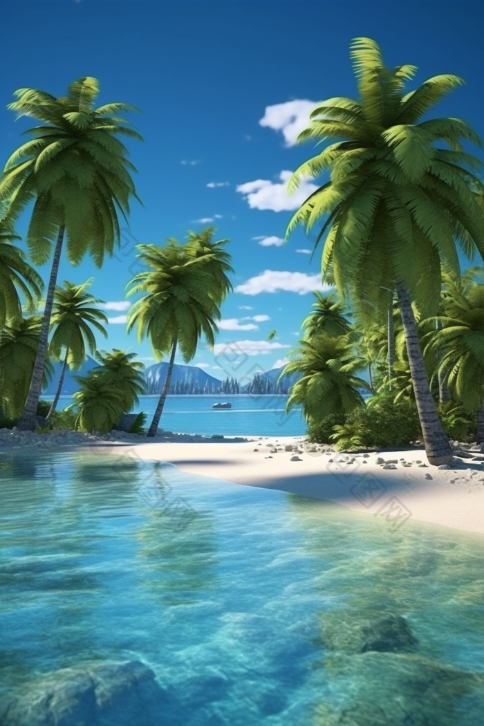 夏天热带椰子树海滩海水摄影图45