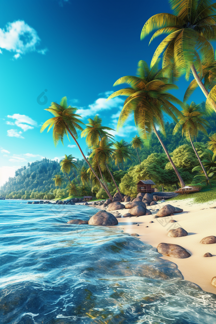 夏天热带椰子树海滩海水摄影图41