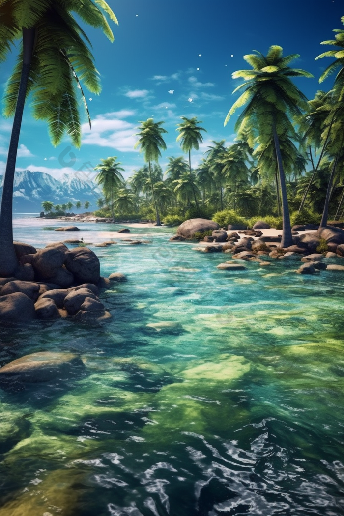 夏天热带椰子树海滩海水摄影图40