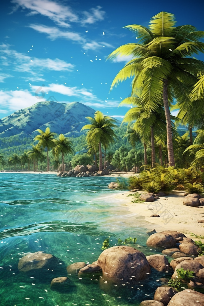 夏天热带椰子树海滩海水摄影图43
