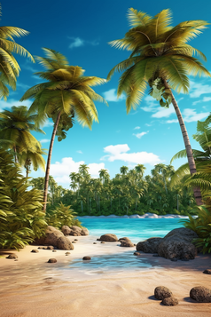 夏天热带椰子树海滩海水摄影图38