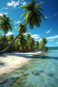 夏天热带椰子树海滩海水摄影图1
