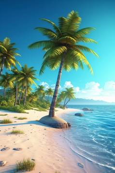 夏天热带椰子树海滩海水摄影图17