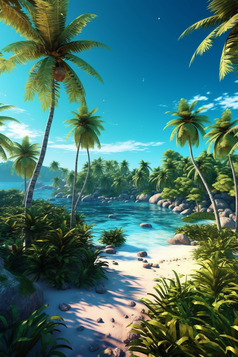 夏天热带椰子树海滩海水摄影图20