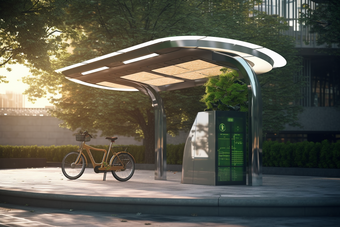 城市太阳能充电自行车站效果摄影图4