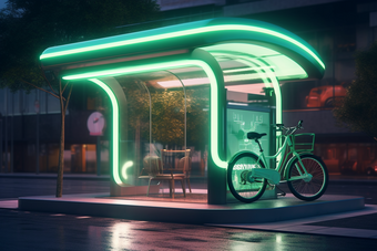 城市太阳能充电自行车站效果摄影图6