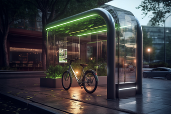 城市太阳能充电自行车站效果摄影图50