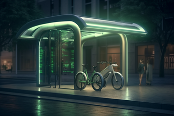 城市太阳能充电自行车站效果摄影图9