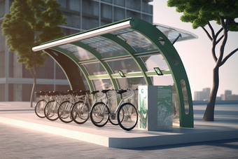 城市太阳能充电自行车站效果摄影图52
