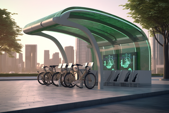 城市太阳能充电自行车站效果摄影图54