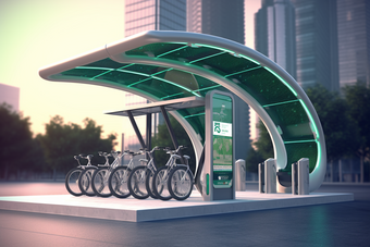 城市太阳能充电自行车站效果摄影图12