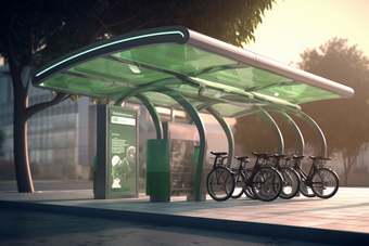 城市太阳能充电自行车站效果摄影图56