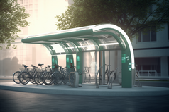 城市太阳能充电自行车站效果摄影图11